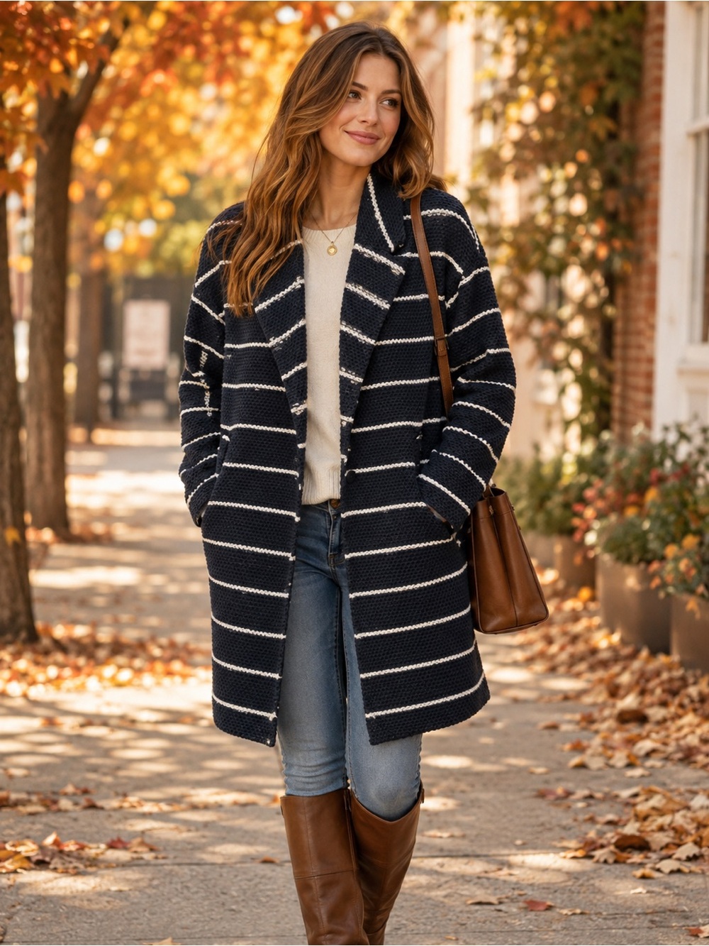 Marine Layer Women’s Navy White Striped Knit Cardigan / Coatigan Sweater Jacket